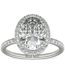 鉑金 Blue Nile Studio 橢圓切割女繼承人光環鑽石訂婚戒指（1/2 克拉總重量）